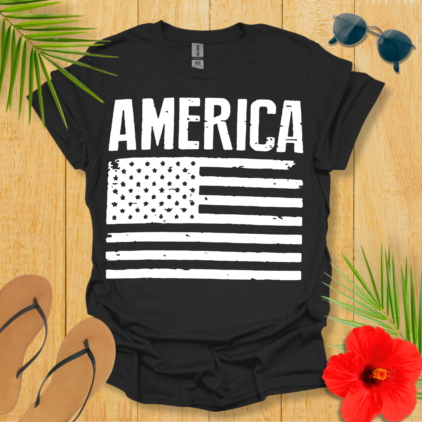 America With Flag T-Shirt